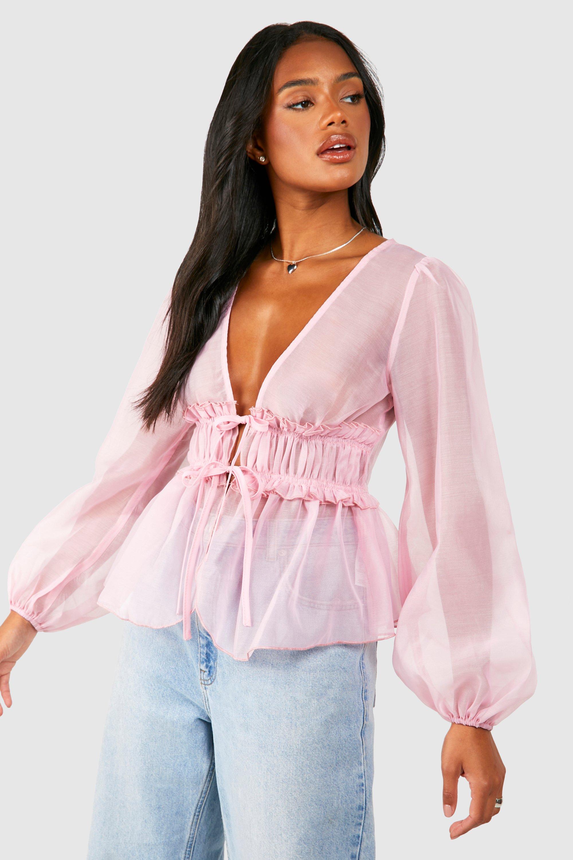 Pink puff sleeve cheap blouse